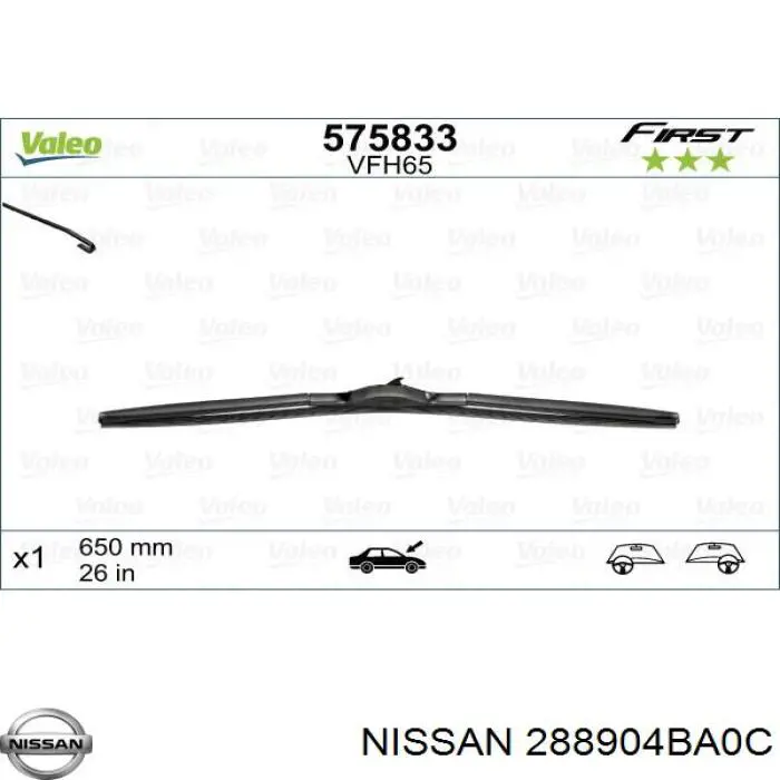 288904BA0C Nissan щітка-двірник лобового скла, водійська