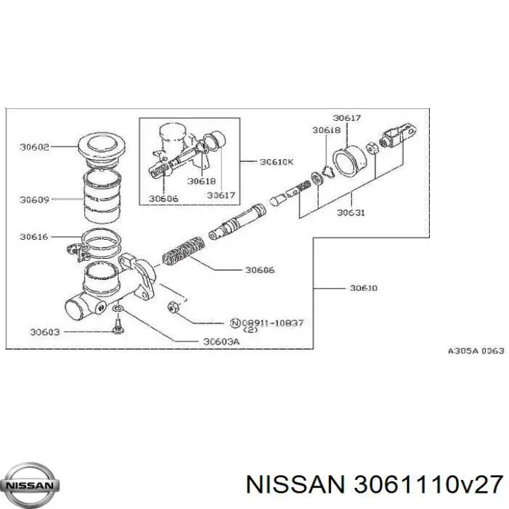 Ремкомплект головного циліндру зчеплення Nissan/Infiniti 3061110V27 ціна, від 55.96 USD