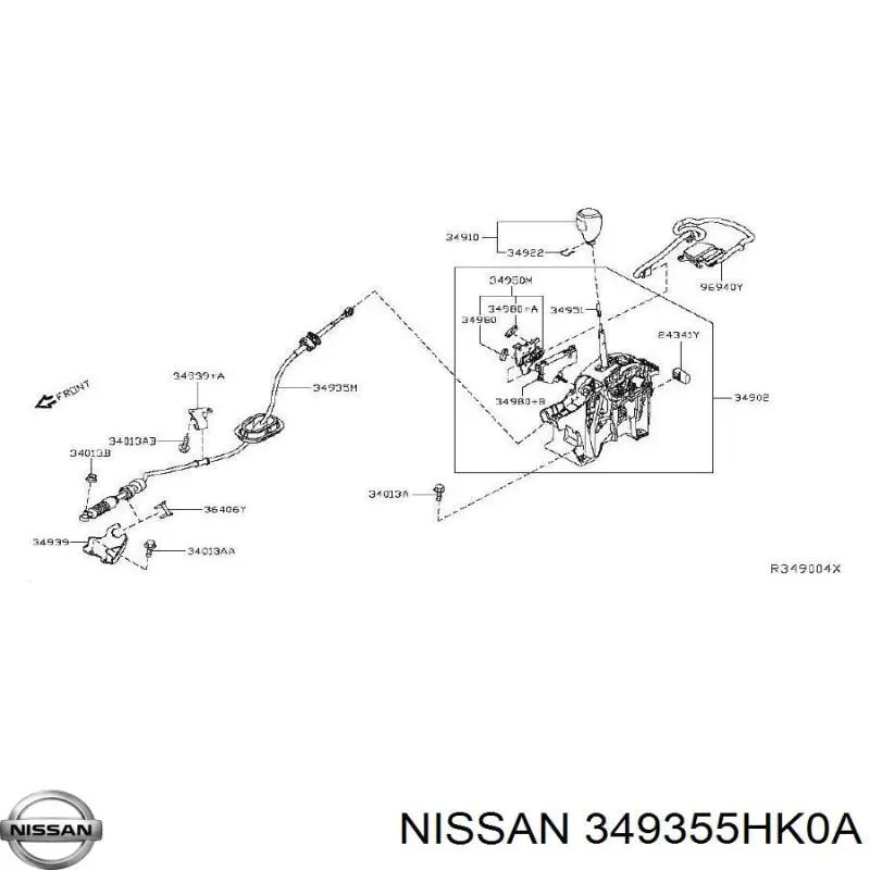 Трос перемикання передач, селектора 349355HK0A Nissan