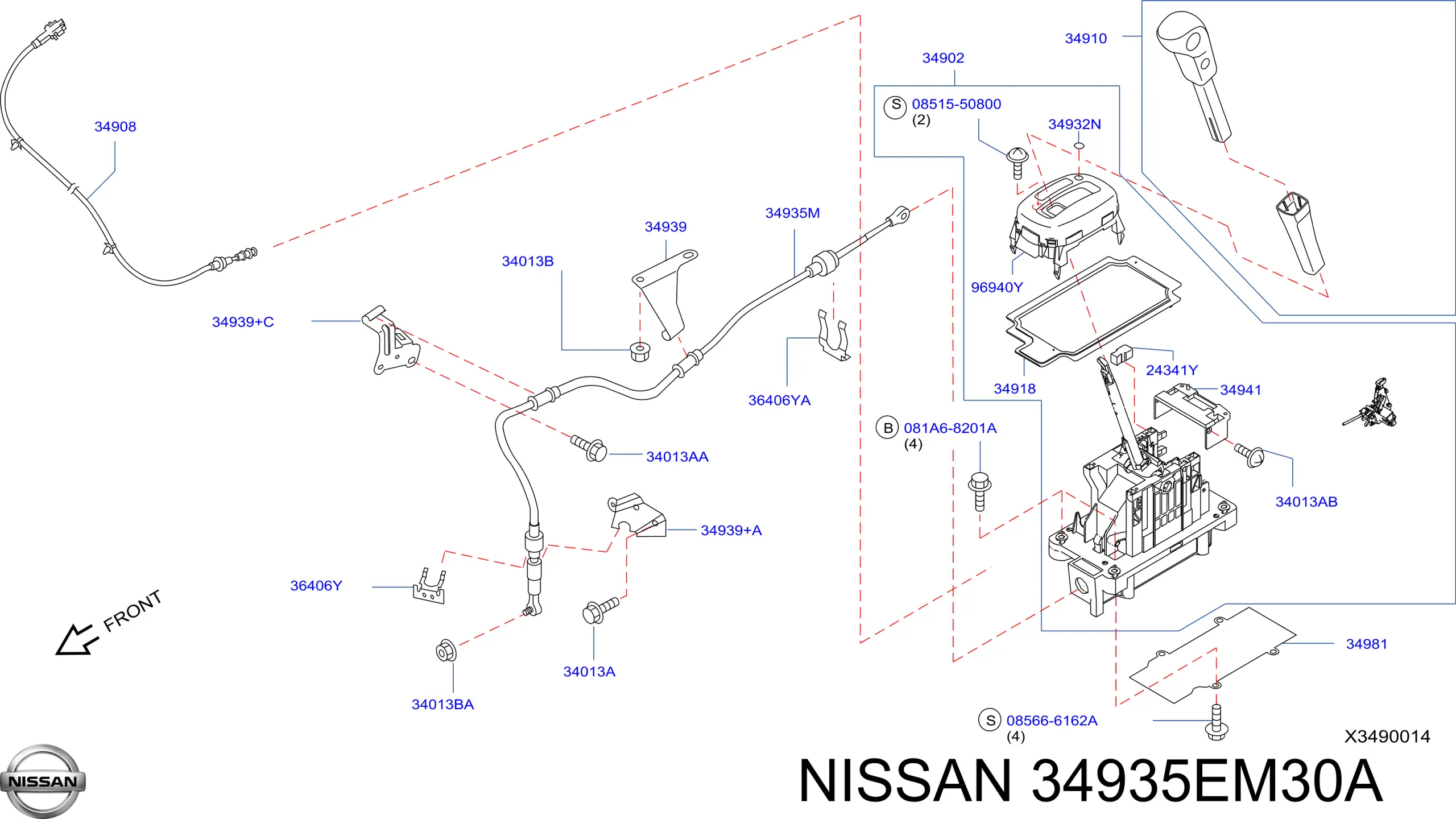 34935EM30A Nissan/Infiniti Трос перемикання передач, селектора