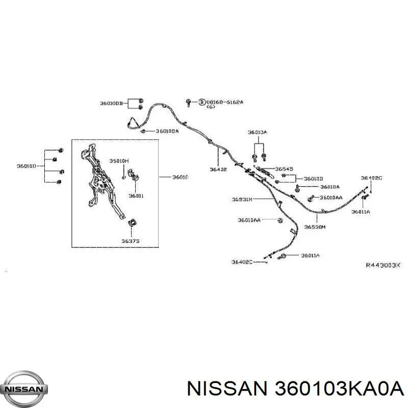 360103KA0A Nissan/Infiniti Привід гальма стоянки (управління ручним гальмом)