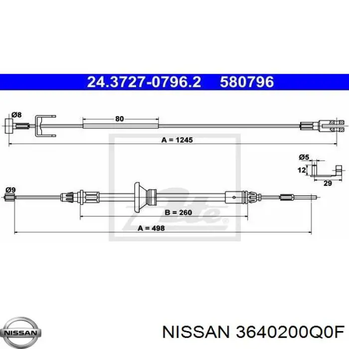 Трос стоянкового гальма передній Nissan/Infiniti 3640200Q0F ціна, від 5.72 USD