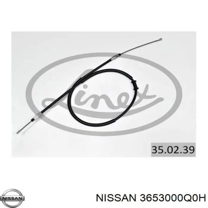 3653000Q0H Nissan/Infiniti Трос ручного гальма задній, правий/лівий