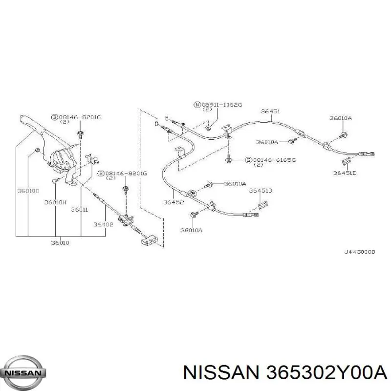 Трос стоянкового гальма задній правий Nissan/Infiniti 365302Y000 ціна, від 19.45 USD