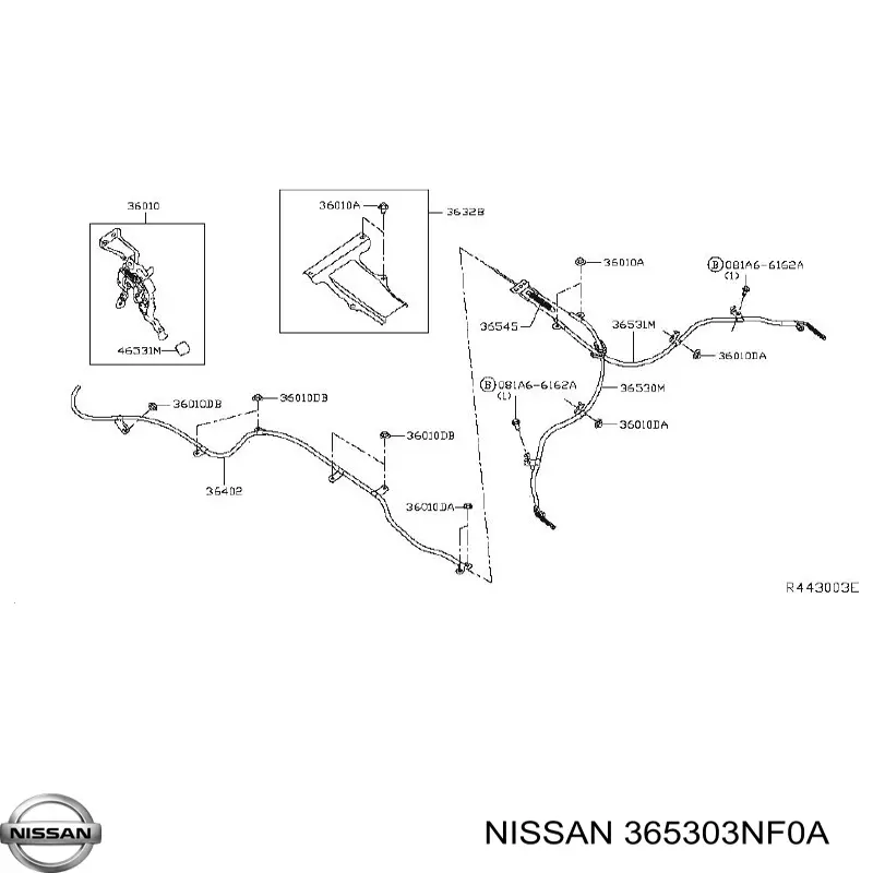  Трос ручного гальма задній, правий Nissan LEAF 