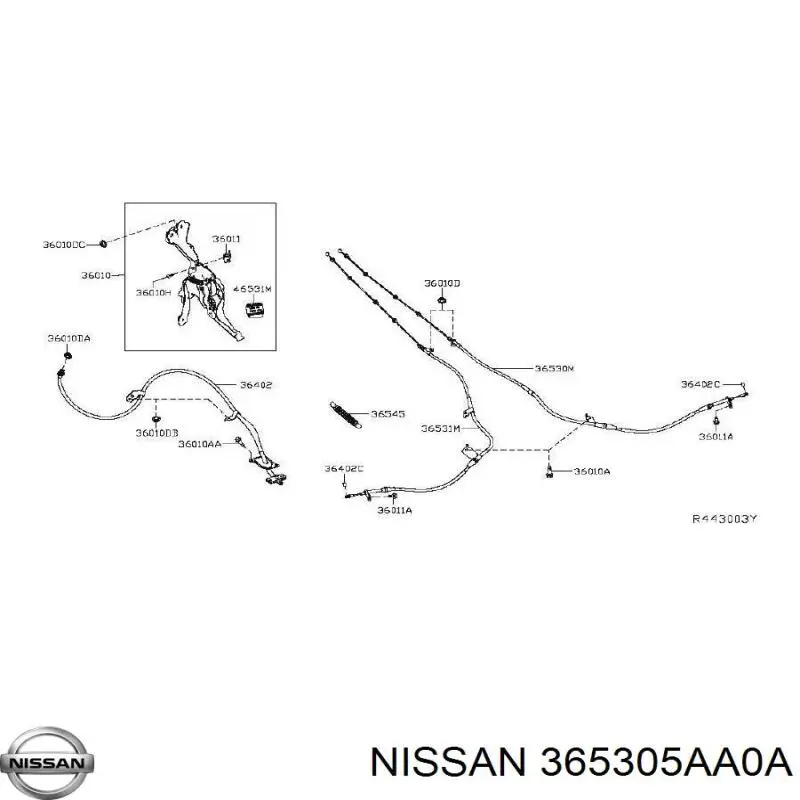 365305AA0A Nissan/Infiniti Трос ручного гальма задній, правий