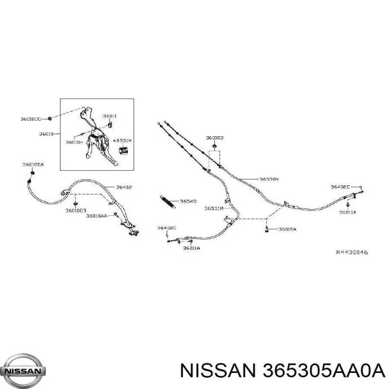 Трос ручного гальма задній, правий Nissan Murano (Z52) (Нісан Мурано)