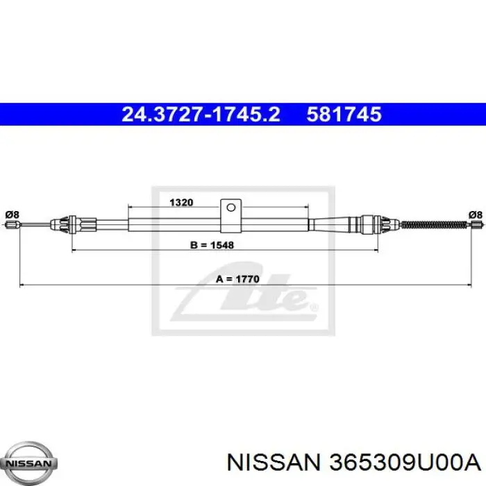 365309U00A Nissan/Infiniti Трос ручного гальма задній, правий