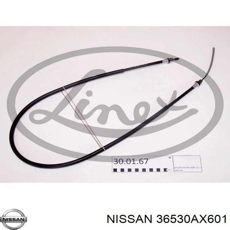 36530AX601 Nissan/Infiniti Трос ручного гальма задній, правий