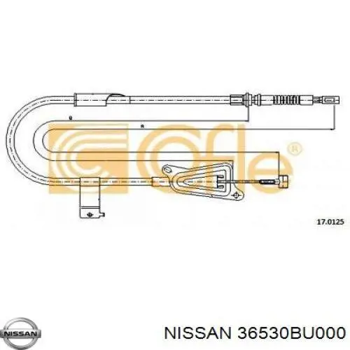 Трос ручного гальма задній, правий Nissan Almera TINO (V10) (Нісан Альмера)