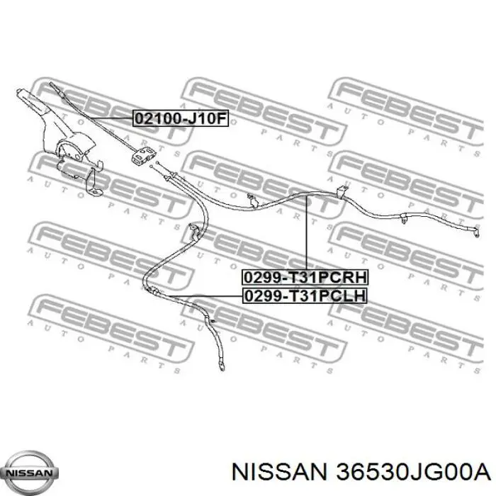 Купити 36530JG00A Nissan/Infiniti Трос ручного гальма задній, правий