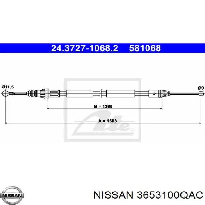 3653100QAC Nissan/Infiniti Трос ручника задній лівий