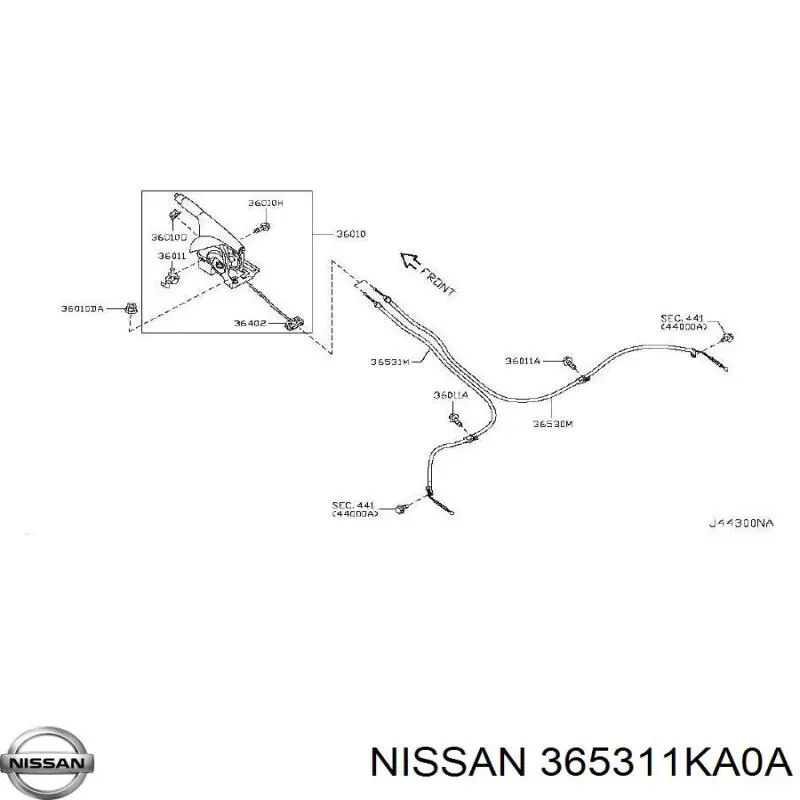 365301KA0A Nissan/Infiniti Трос ручника задній лівий
