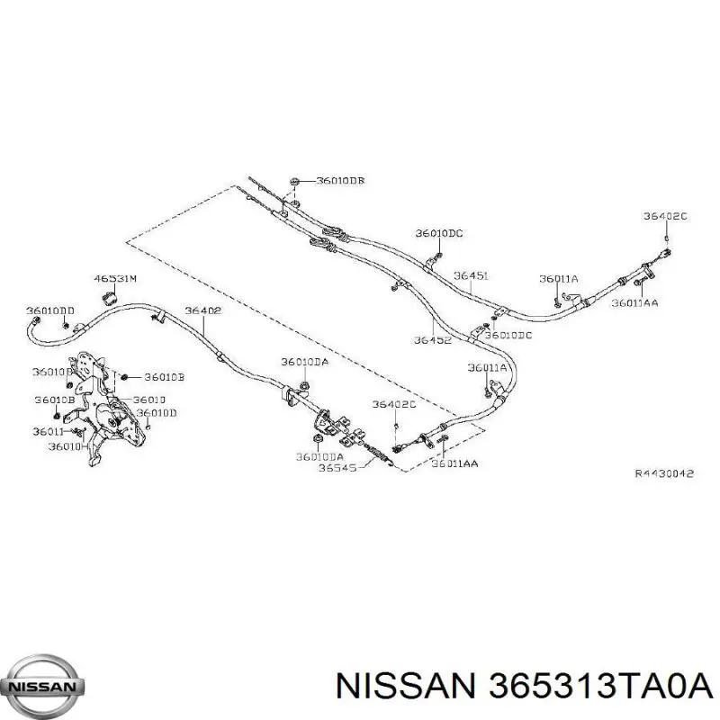 365313TA0A Nissan/Infiniti Трос ручника задній лівий