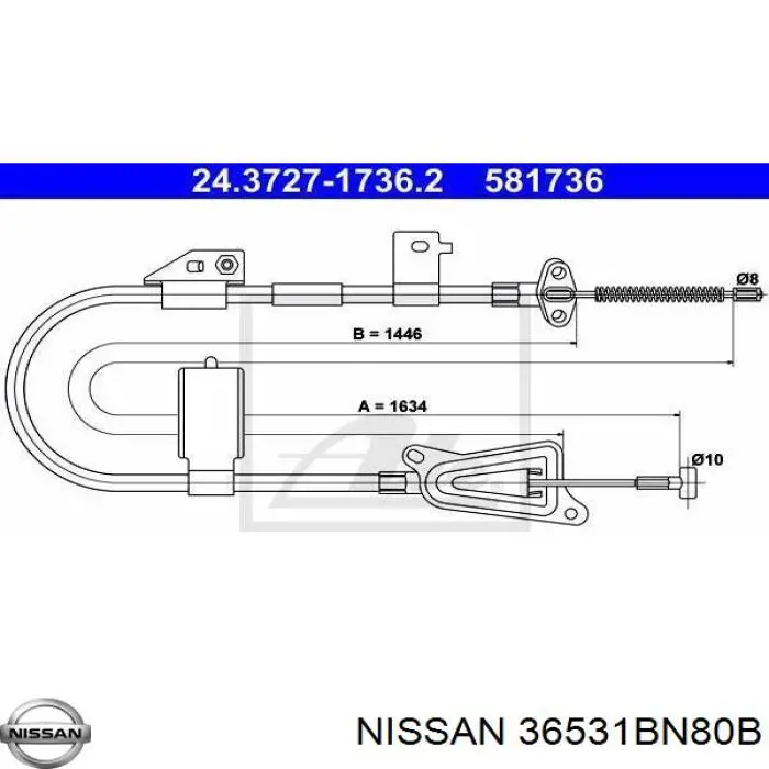 Трос стоянкового гальма задній лівий Nissan/Infiniti 36531BN80B ціна, від 24.71 USD