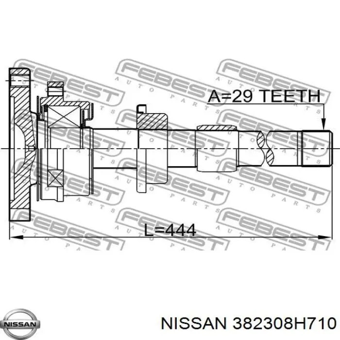 Вал приводу піввісь, проміжний Nissan/Infiniti 382308H710 ціна, від 33.15 USD