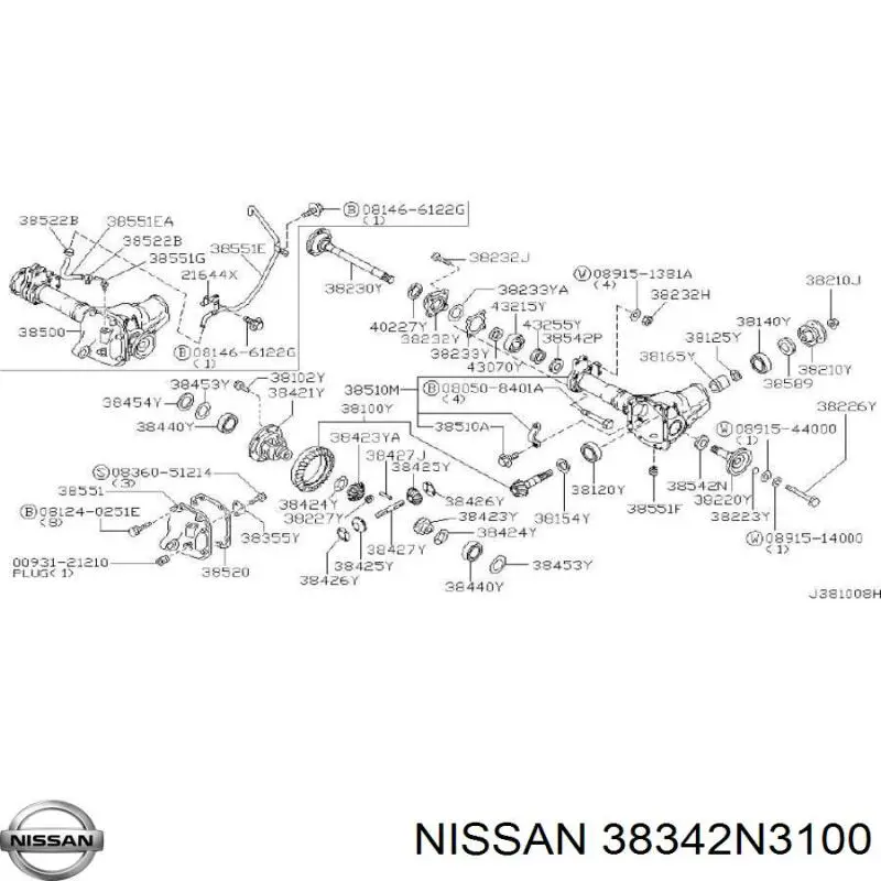 38342N3100 Nissan сальник редуктора заднього моста