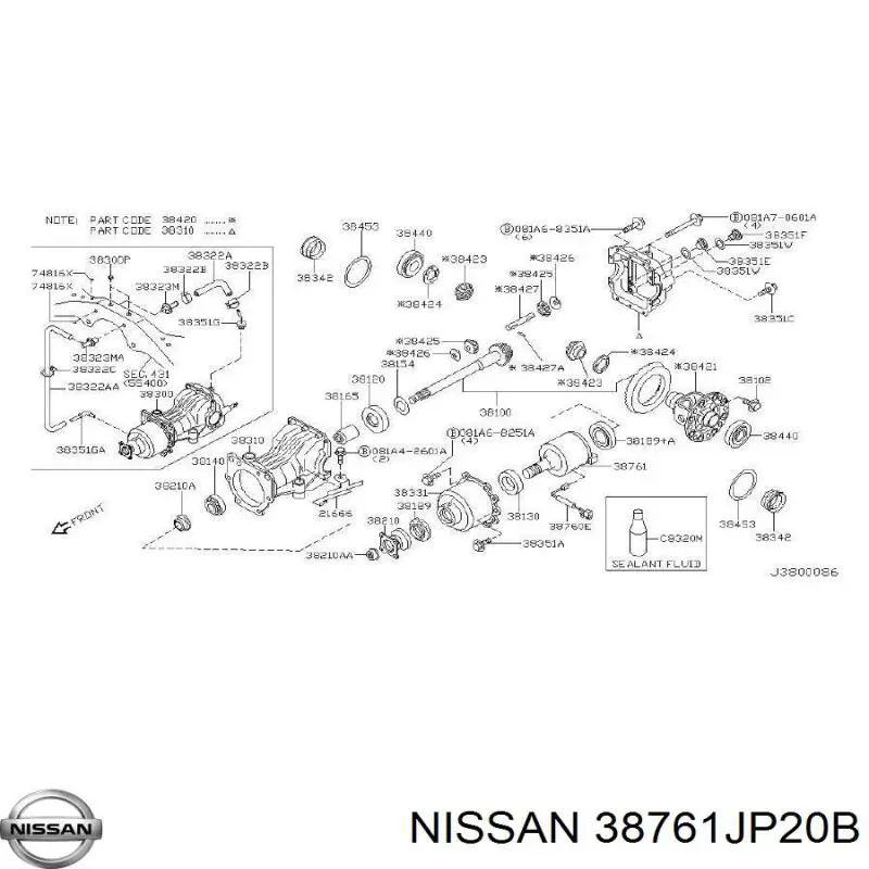 38761CA000 Nissan сальник хвостовика редуктора заднього моста