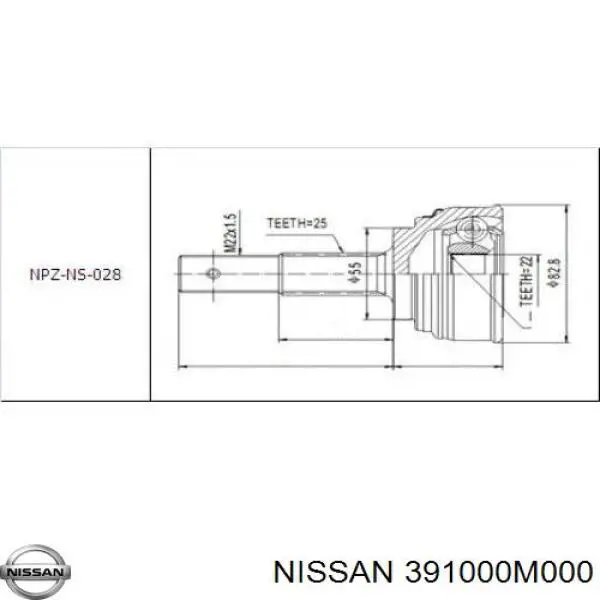 Піввісь (привід) передня, права 391000M000 Nissan