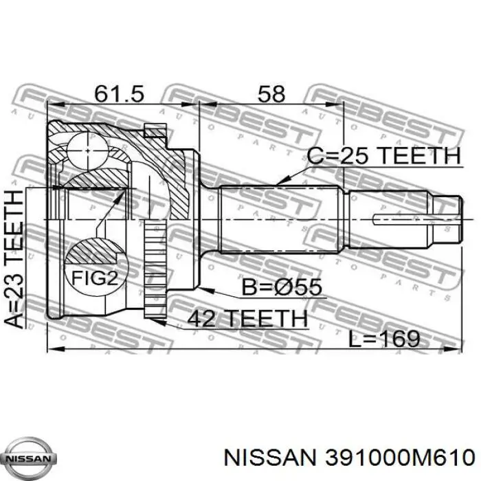 391000M610 Nissan піввісь (привід передня, права)