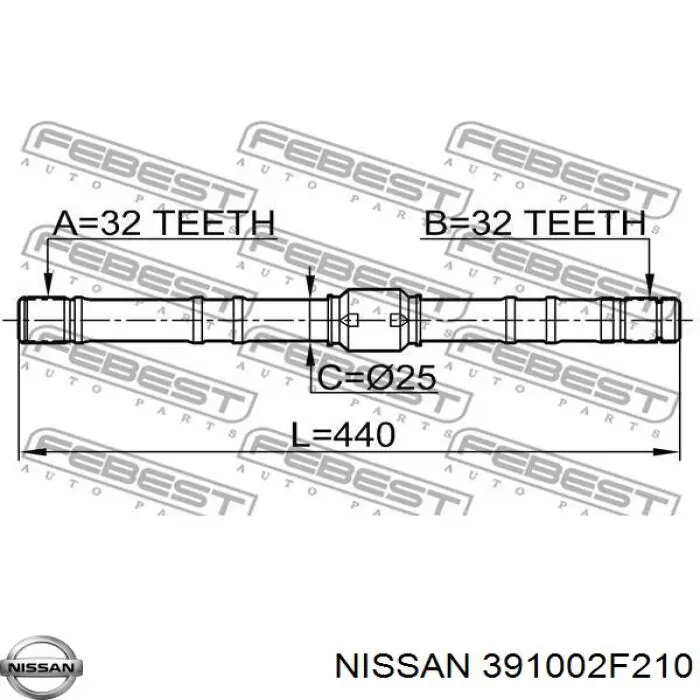 391002F210 Nissan піввісь (привід передня, права)