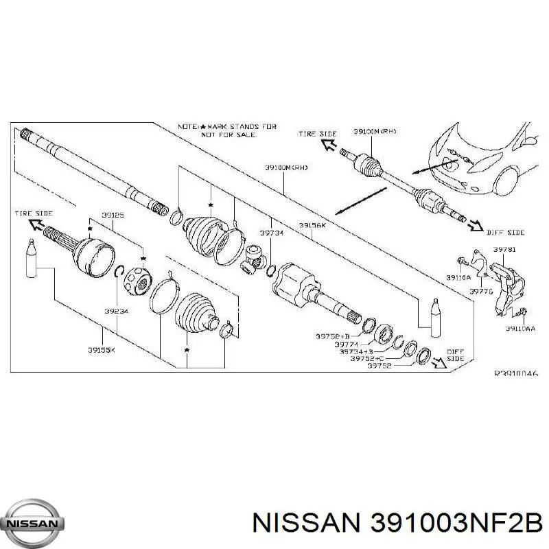 391003NF2B Nissan/Infiniti Привід передній правий