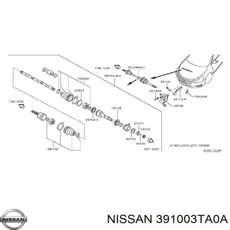 Купити 391003TA0B Nissan/Infiniti Піввісь права