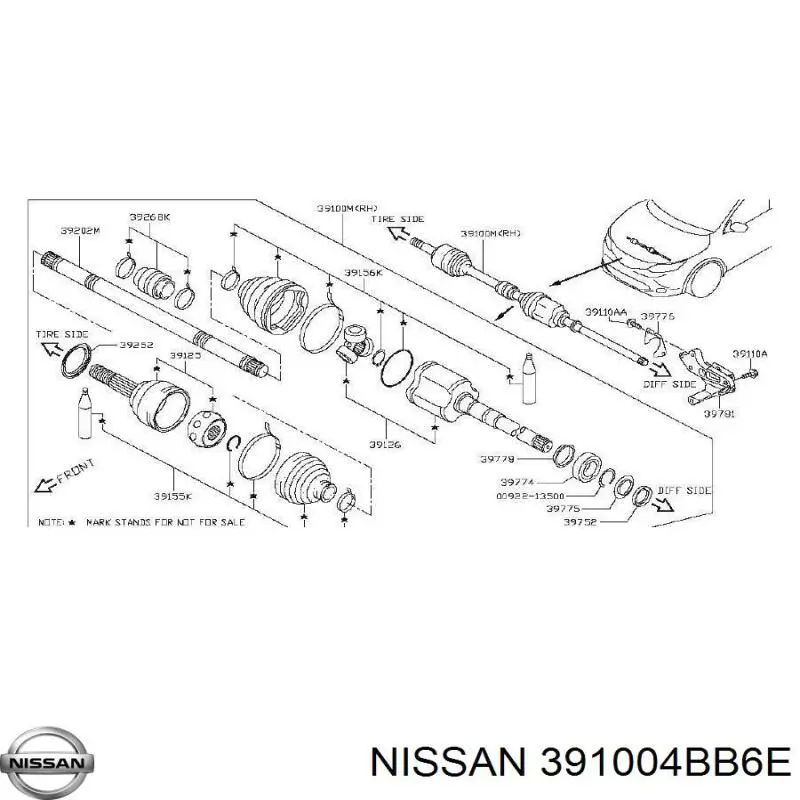 Піввісь (привід) передня, права 391004BB1B Nissan