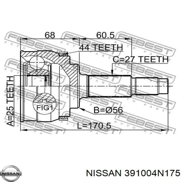 ШРУС зовнішній передній 391004N175 Nissan