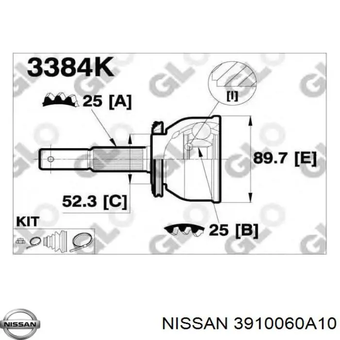 ШРУС зовнішній передній 3910060A10 Nissan