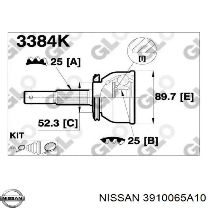 3910065A10 Nissan шрус зовнішній передній