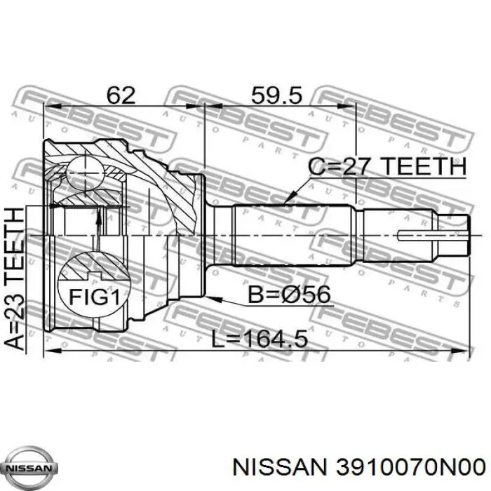 Піввісь передня, права Nissan/Infiniti 3910070N00 ціна, від 60.59 USD