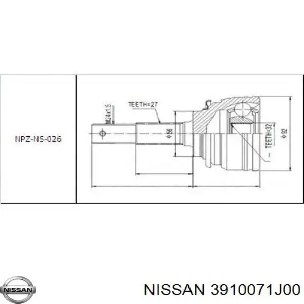 Піввісь (привід) передня, ліва 3910071J00 Nissan