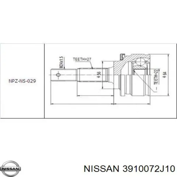 Піввісь (привід) передня, права 3910072J10 Nissan