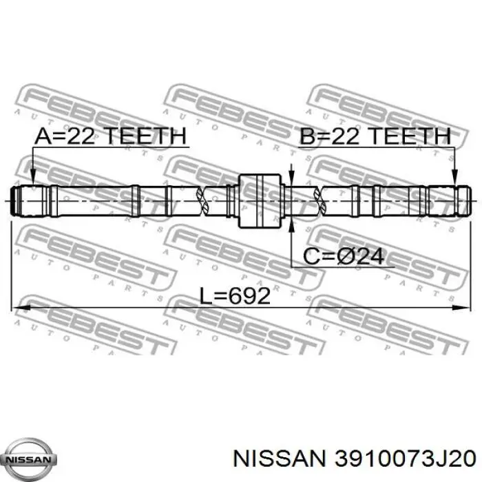 Піввісь (привід) передня, права 3910073J20 Nissan