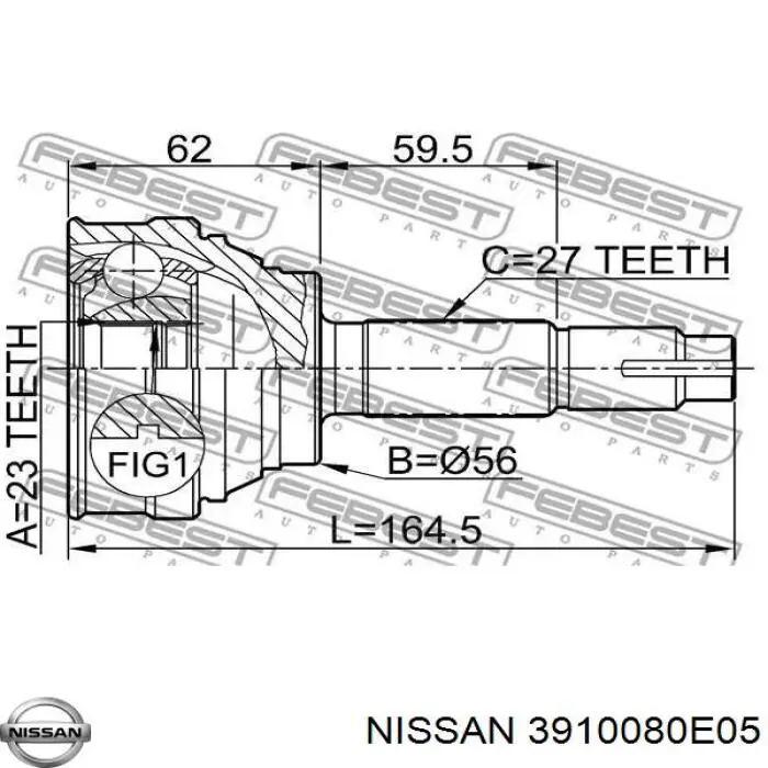 ШРУС зовнішній передній 3910080E05 Nissan