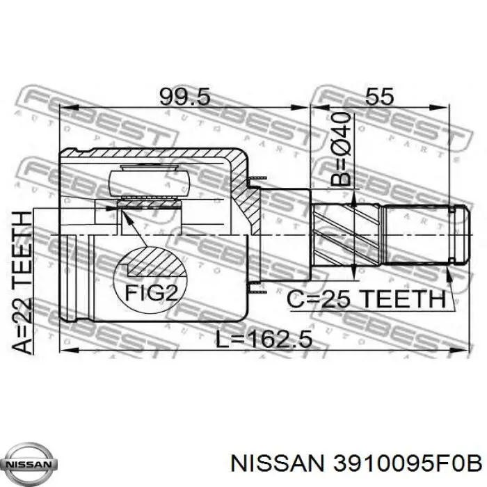 Піввісь передня, права Nissan/Infiniti 3910095F0B ціна, від 62.06 USD