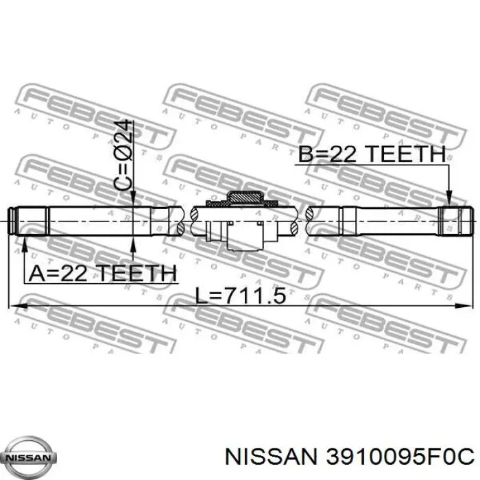 Піввісь передня, права Nissan/Infiniti 3910095F0C ціна, від 47.97 USD