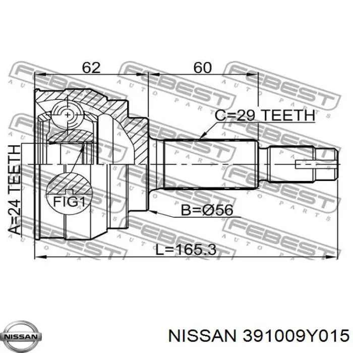 391009Y015 Nissan/Infiniti Привід передній правий