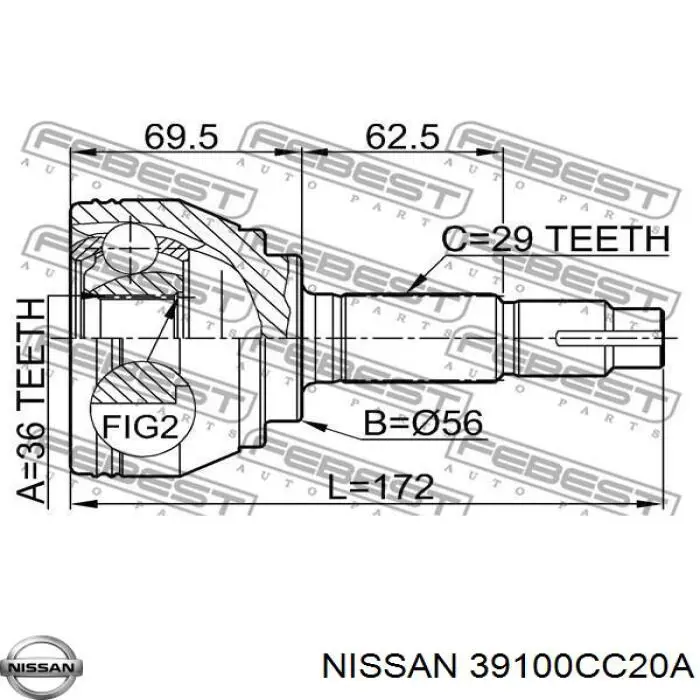 39100CC20B Nissan піввісь (привід передня, права)