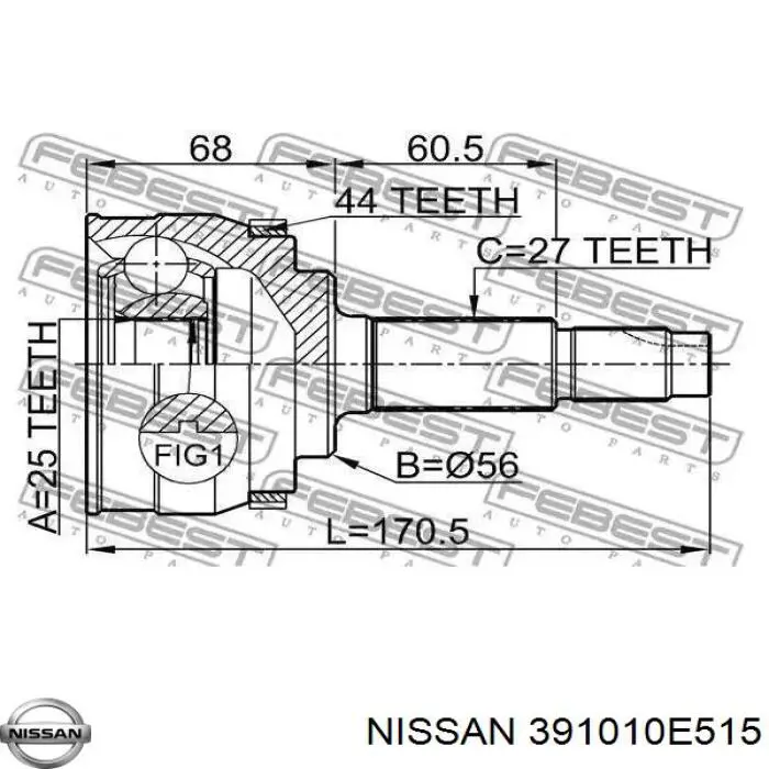 391010E515 Nissan шрус зовнішній передній