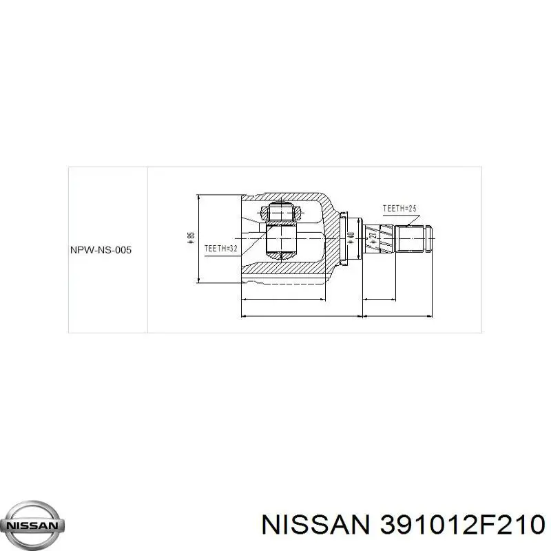 Піввісь (привід) передня, ліва 391012F210 Nissan