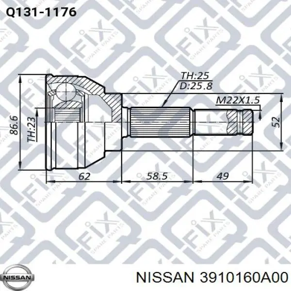 3910160A00 Nissan піввісь (привід передня, ліва)