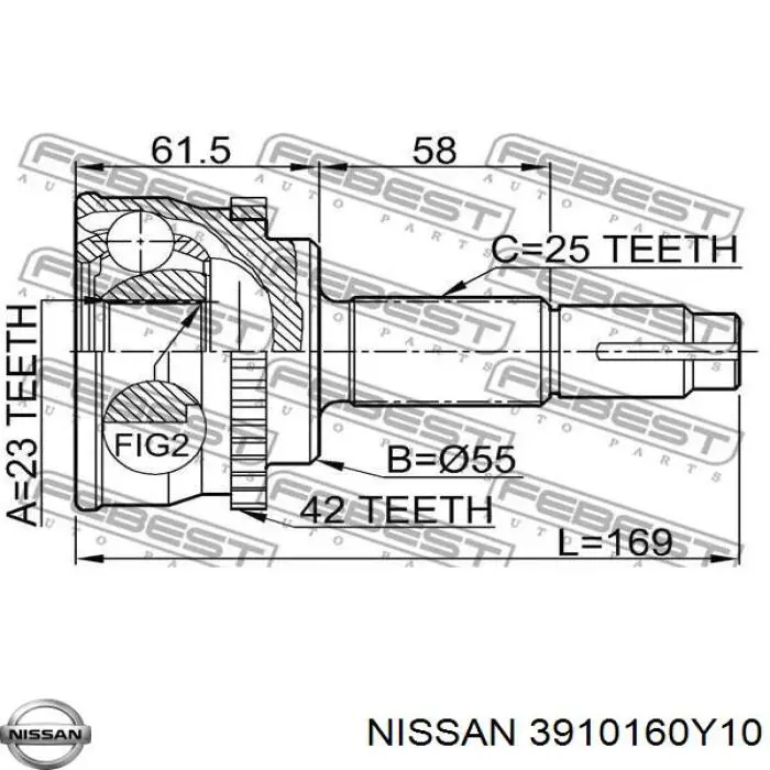 3910160Y10 Nissan шрус зовнішній передній