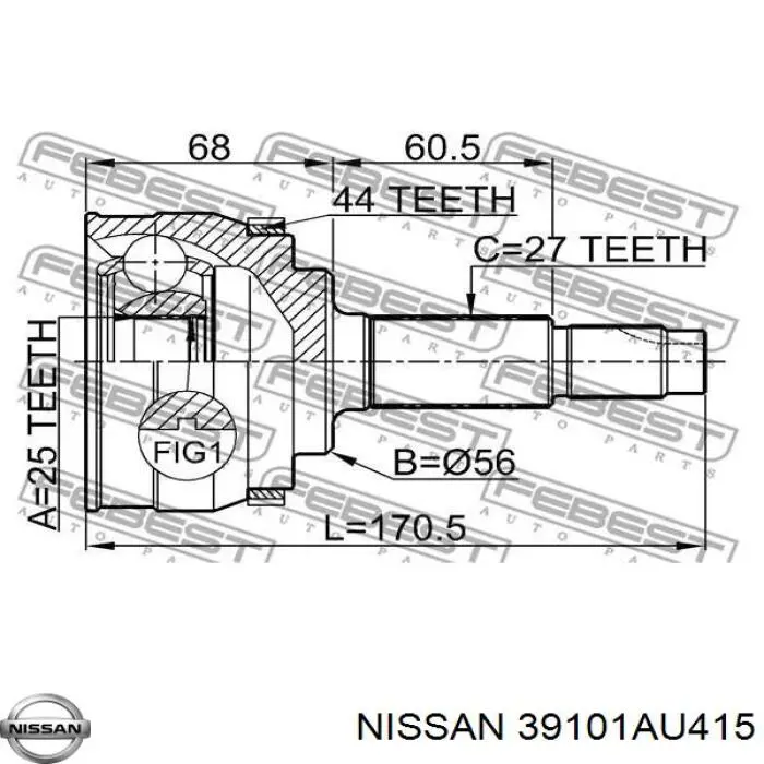 ШРУС зовнішній передній 39101AU415 Nissan