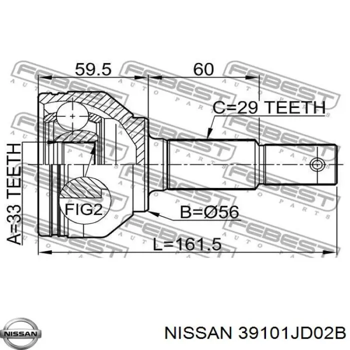 Купити 39101JD02B Nissan/Infiniti Ліва піввісь