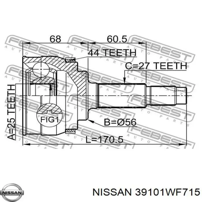 ШРУС зовнішній передній 39101WF715 Nissan