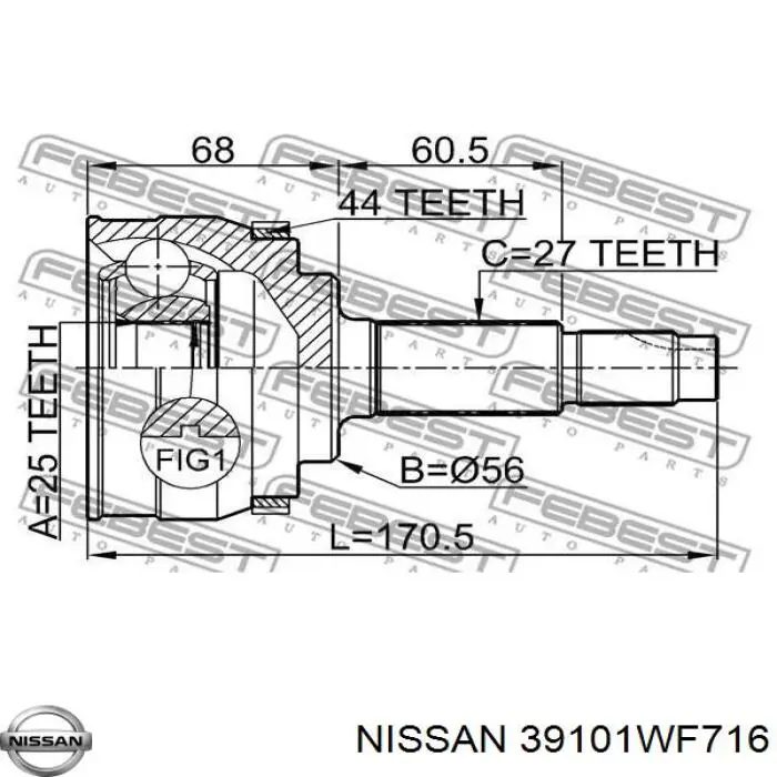 ШРУС зовнішній передній 39101WF716 Nissan