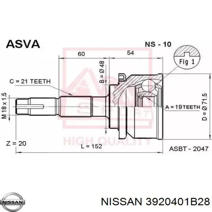 ШРУС зовнішній передній 3920401B28 Nissan/Infiniti