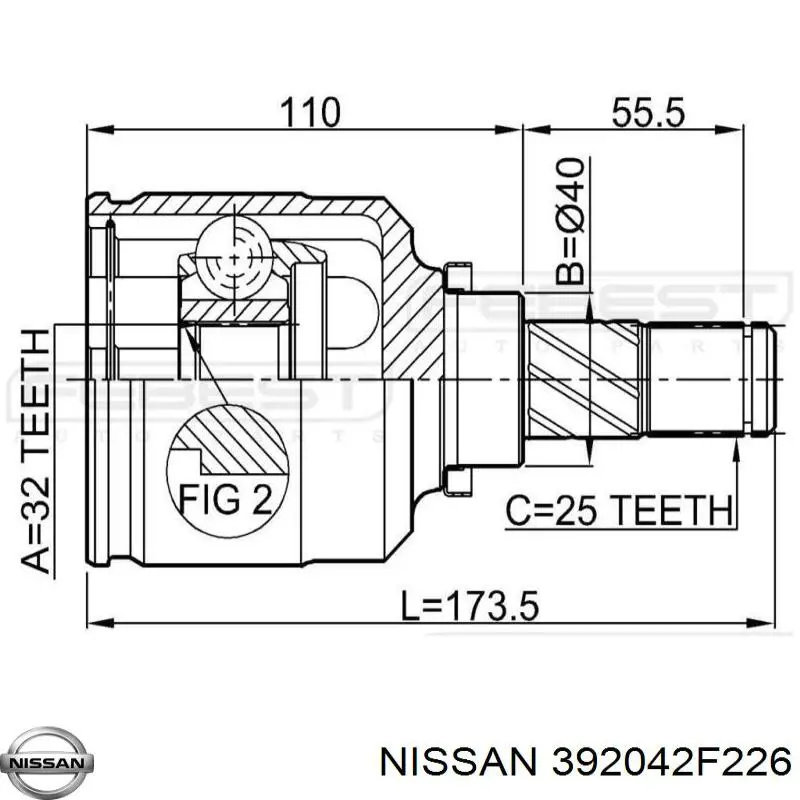 392042F226 Nissan піввісь (привід передня, ліва)